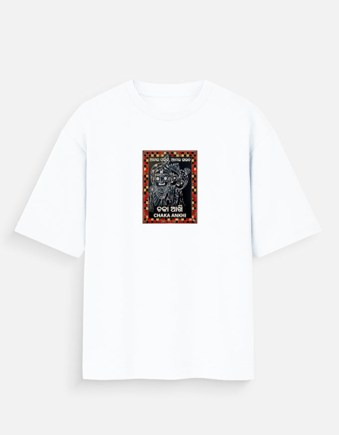 Chaka Ankhi- Jagannath hand art pasapalli printed for unisex oversized crew t-shirt