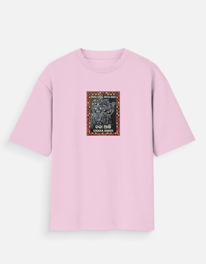 Chaka Ankhi- Jagannath hand art pasapalli printed for unisex oversized crew t-shirt
