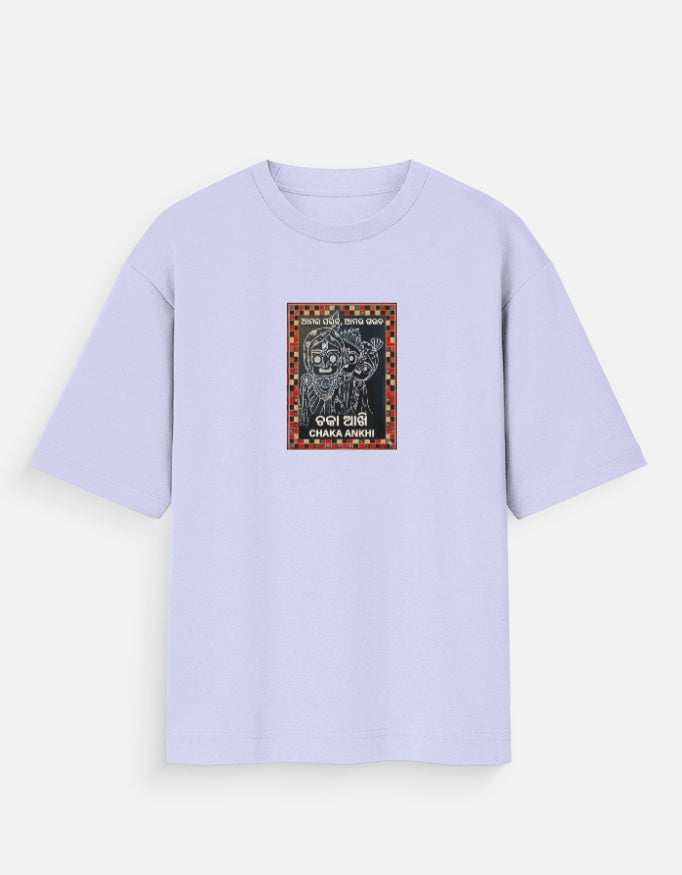 Chaka Ankhi- Jagannath hand art pasapalli printed for unisex oversized crew t-shirt