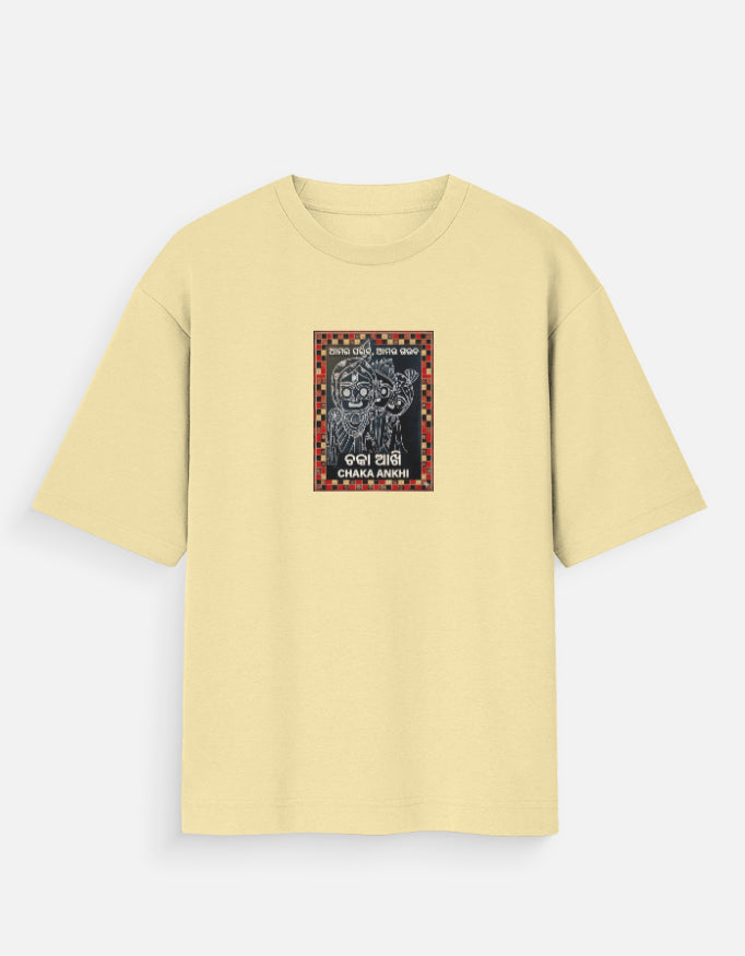 Chaka Ankhi- Jagannath hand art pasapalli printed for unisex oversized crew t-shirt